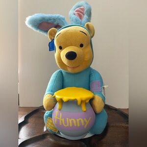 Vintage ApplauseTalking Winnie the Pooh Easter Bunny in outfit with honey pot